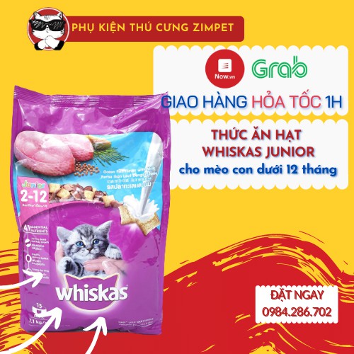 Thức ăn hạt Whiskas Junior dành cho mèo dưới 1 tuổi gói 1,1kg - Thức ăn hạt cho mèo Whiskas