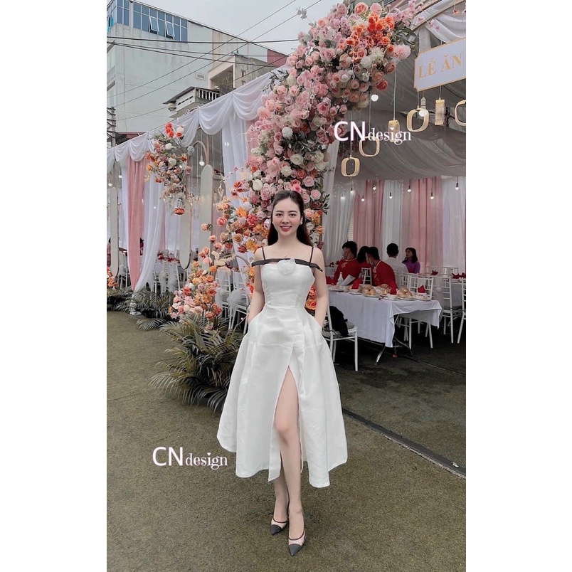 Váy 2 Dây Trắng Hot Trend, Váy Trắng Đen Đi Đám Cưới, Váy 2 Dây Cài Bông Hoa Hit Hot, Đầm Dự Tiệc Đám Cưới ( Ảnh Thật)