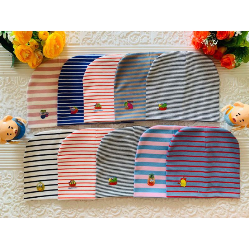 Mũ cotton kẻ to cho bé từ 6-12 month
