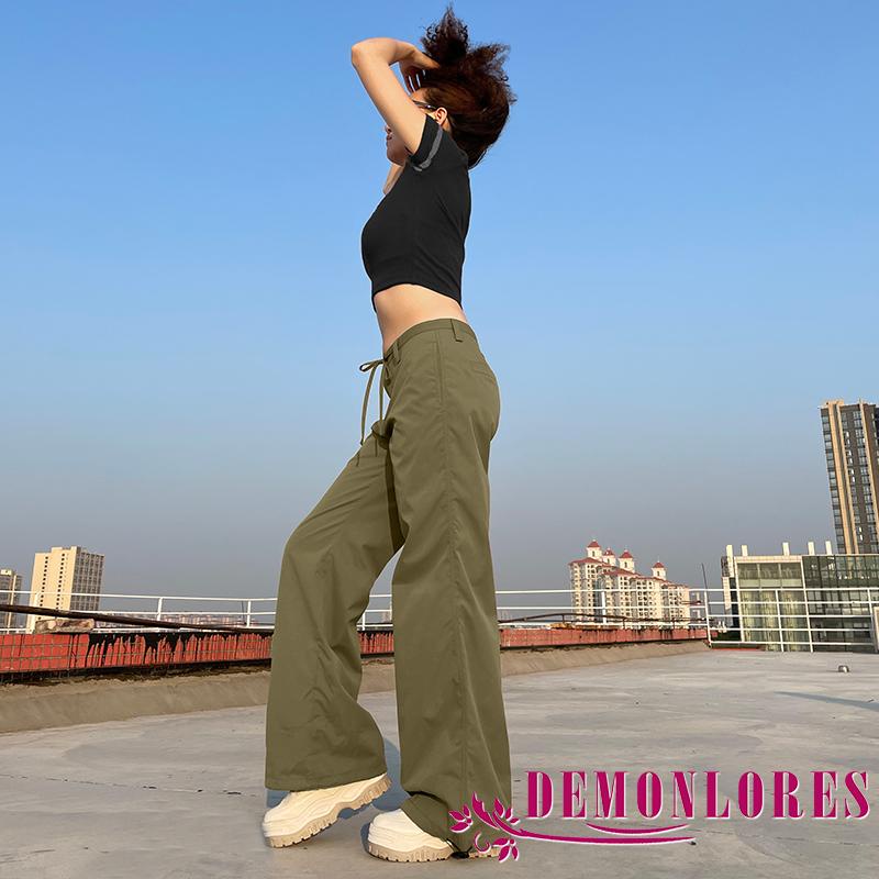 Quần Ống Rộng Màu Trơn Cài Nút Có Túi Màu Sắc Đơn Giản Thời Trang Cho Nữ