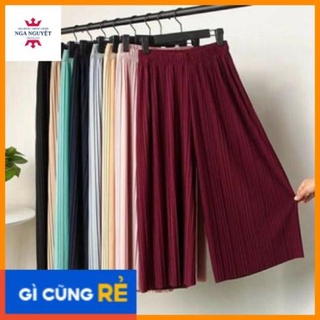 Quần lửng cao ống rộng xếp ly năng động cho nữ
