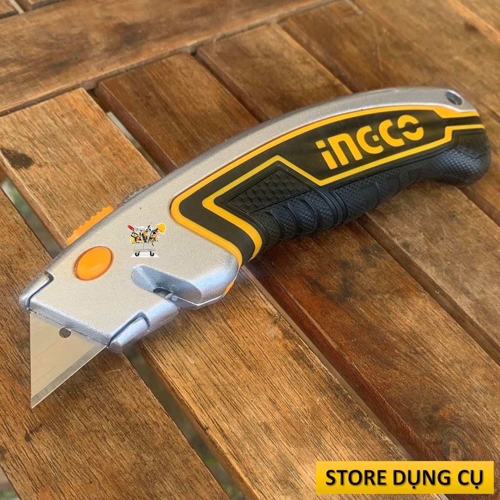 Dao rọc giấy cao cấp INGCO HUK6128 | Dao cắt rọc đa năng kèm 5 lưỡi dao thép SK5