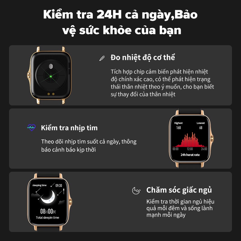 Đồng hồ thông minh BASIKE - WAT08, Smart watch Series 6, Chống nước IP67, Nghe Gọi, Đo nhịp tim