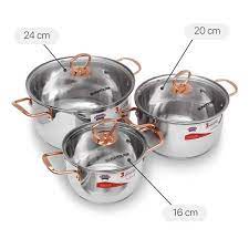 Bộ nồi inox 3 đáy Dura Pro SHG306 SUNHOUSE Đáy từ sử dụng được trên mọi loại bếp