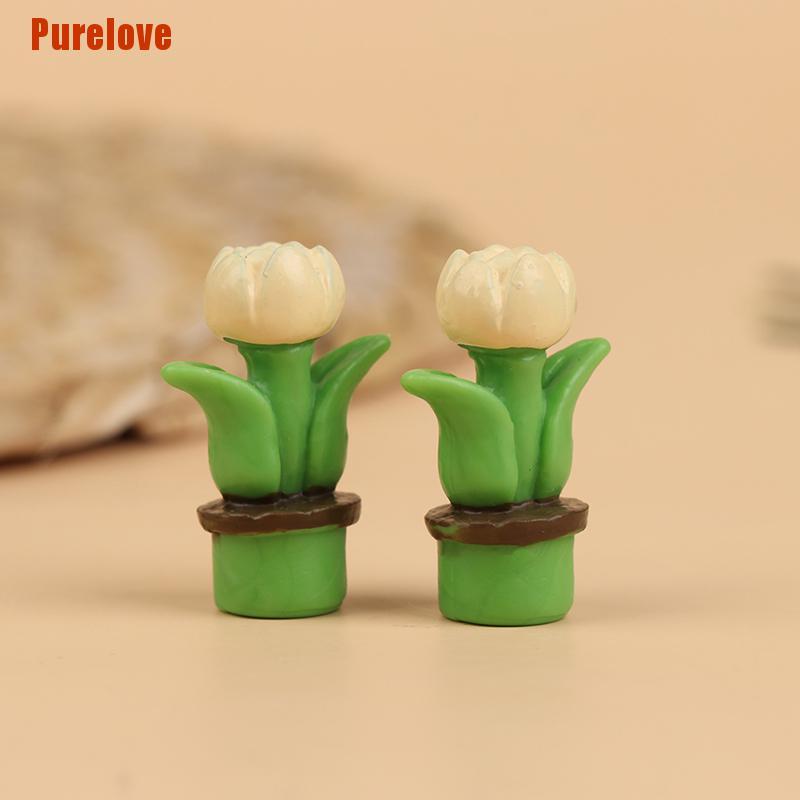 Set 2 Chậu Hoa Tulip Nhân Tạo Trang Trí Nhà Búp Bê Tỉ Lệ 1: 12