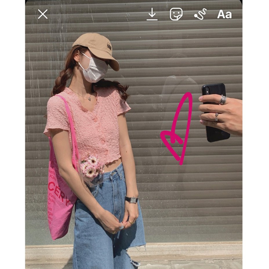 Cocory vn Áo kiểu croptop tay ngắn cổ chữ V cài nút thời trang mùa hè xinh xắn quyến rũ dành cho nữ