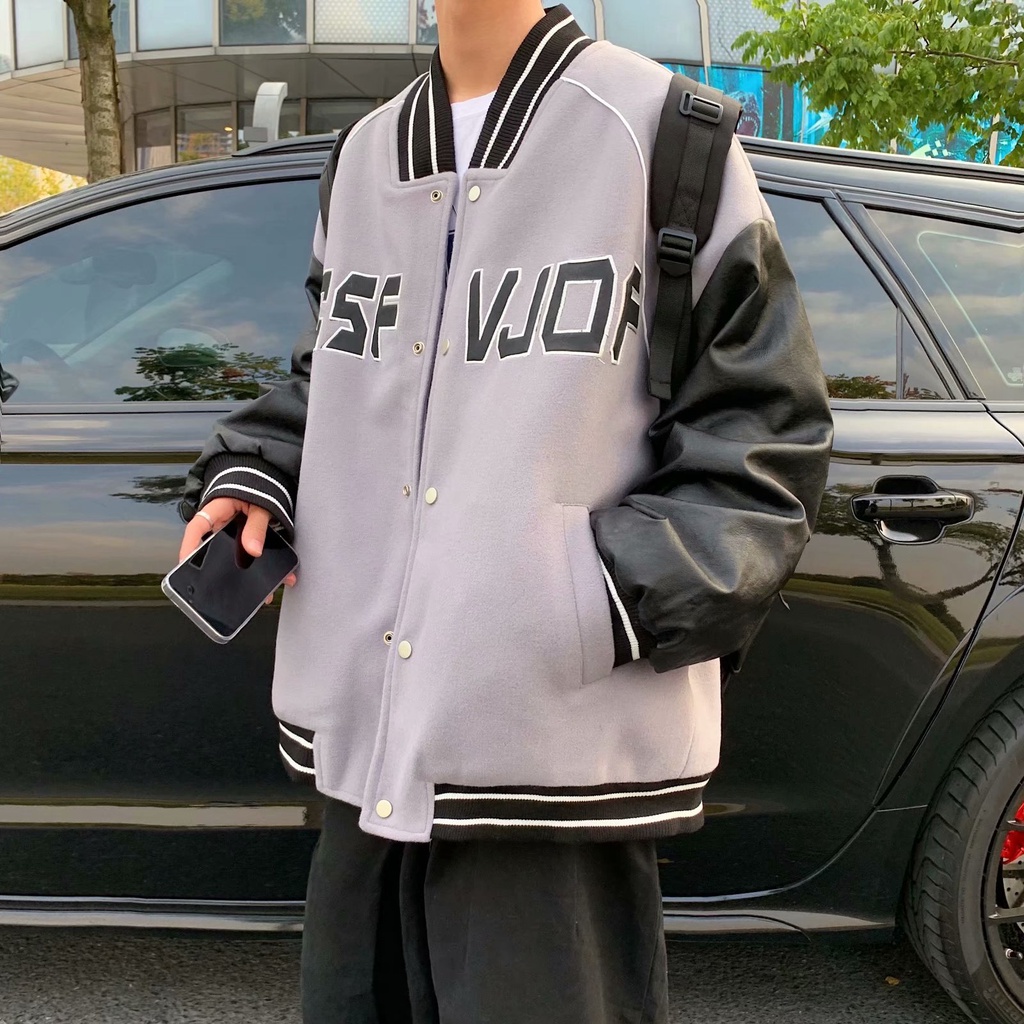 Áo Khoác Bomber Da Pu Dáng Rộng Phong Cách Hàn Quốc Cho Nam