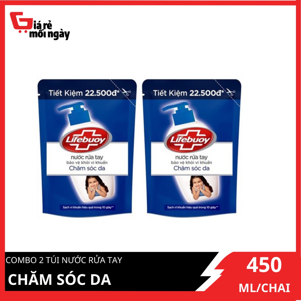 COMBO 2 túi Nước rửa tay Lifebuoy Chăm sóc da (Xanh) 450gX2