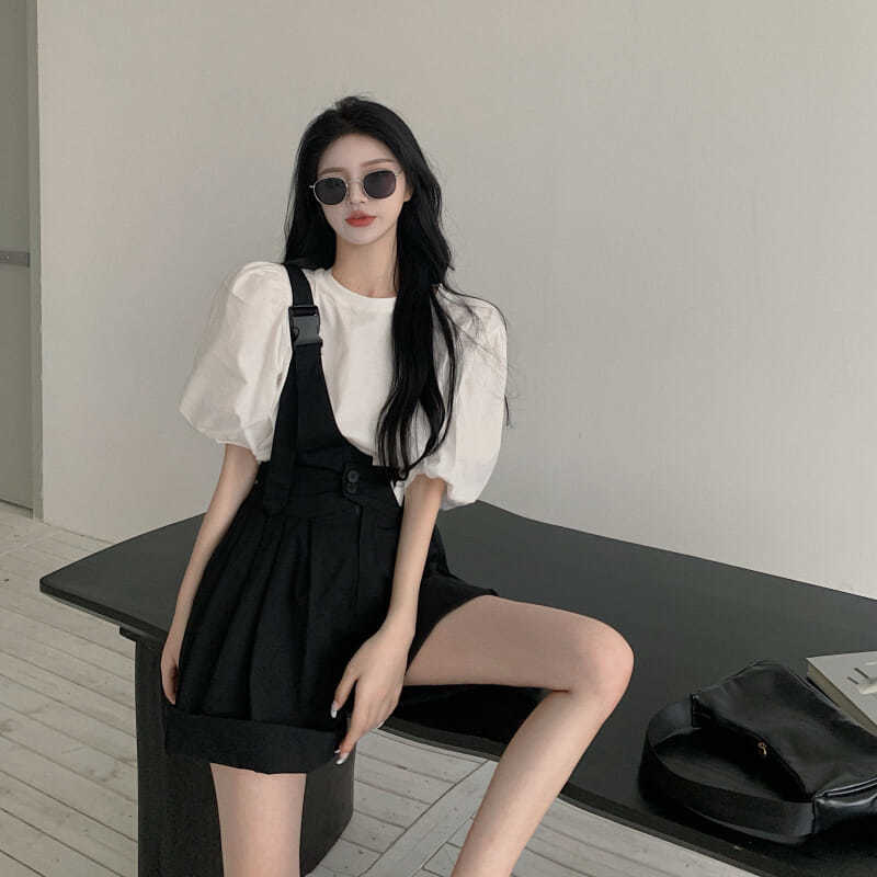 Bộ 2 Món Áo Sơ Mi Trắng + Đầm 2 Dây Thời Trang 2021 Cho Nữ