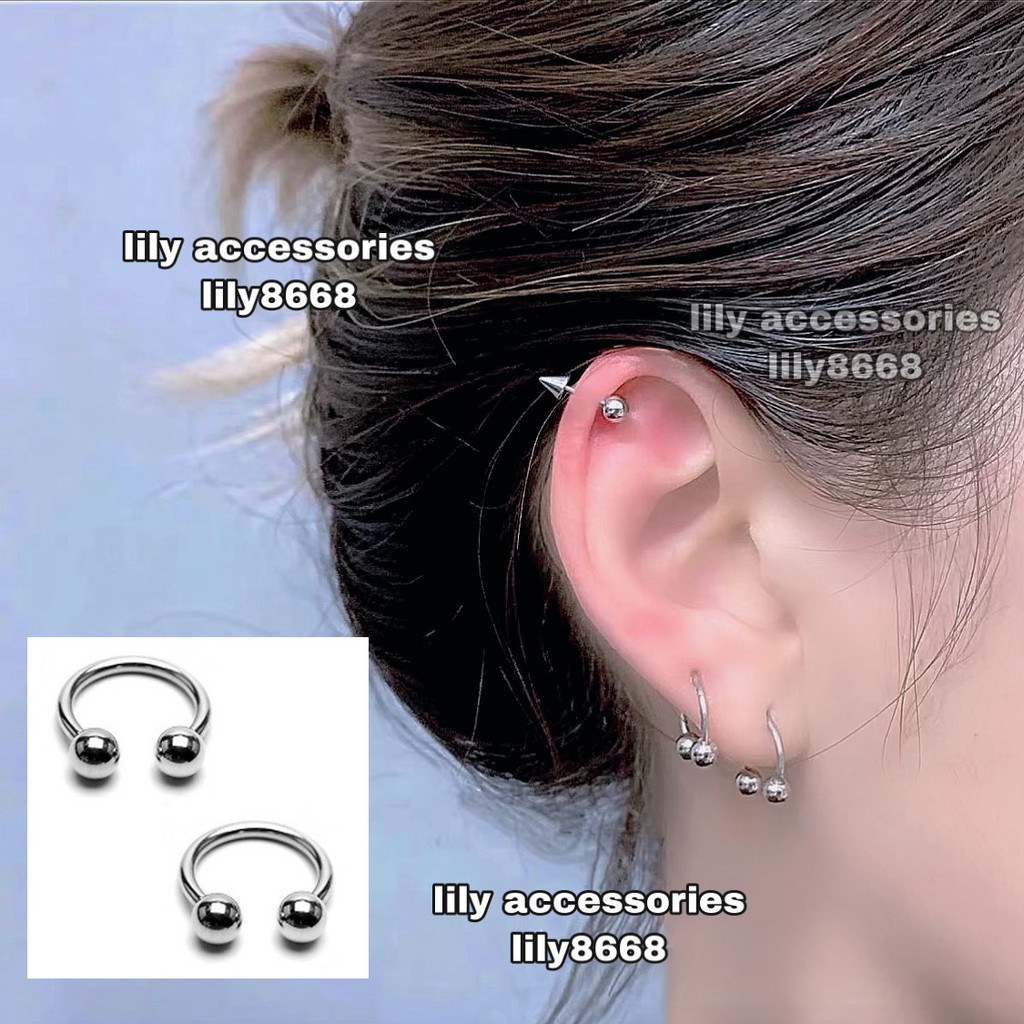 U-SHAPED EARRING khuyên tai titan chữ U 2 đầu bi vặn không gỉ không đen không dị ứng nam nữ unisex bts