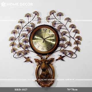 Đồng hồ treo tường Decor Hươu Nai, trang trí phòng khách, phòng làm việc, phòng ăn sang trọng