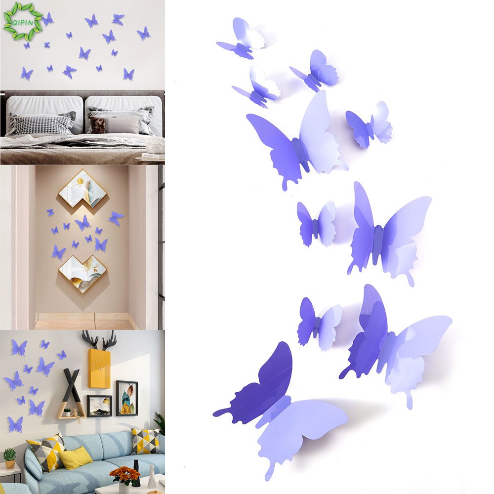 Bộ 12 miếng dán tường hình bướm 3D trang trí DIY nhà cửa/phòng ốc