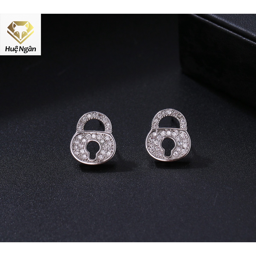 Bông tai bạc Ý 925h Huệ Ngân - Ổ khóa tình yêu YE009