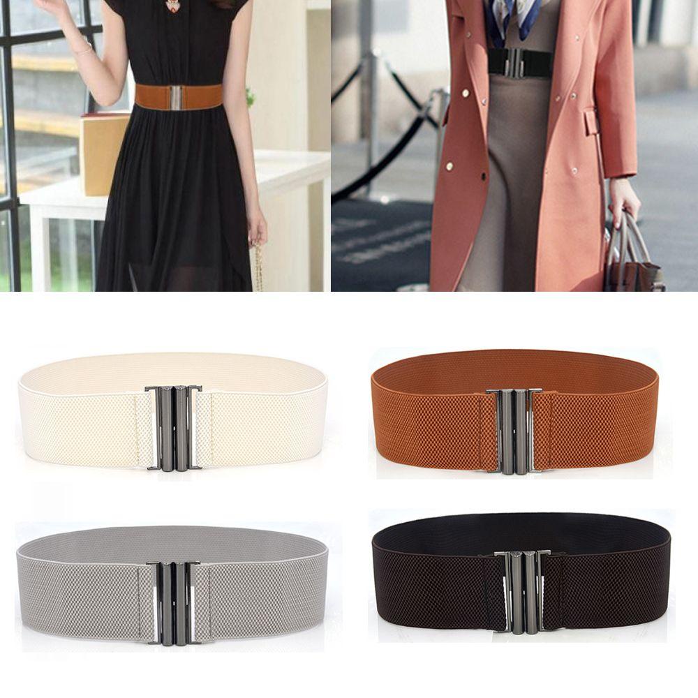 Thắt Lưng Bản Rộng Co Giãn Màu Trơn Có Khóa Kim Loại