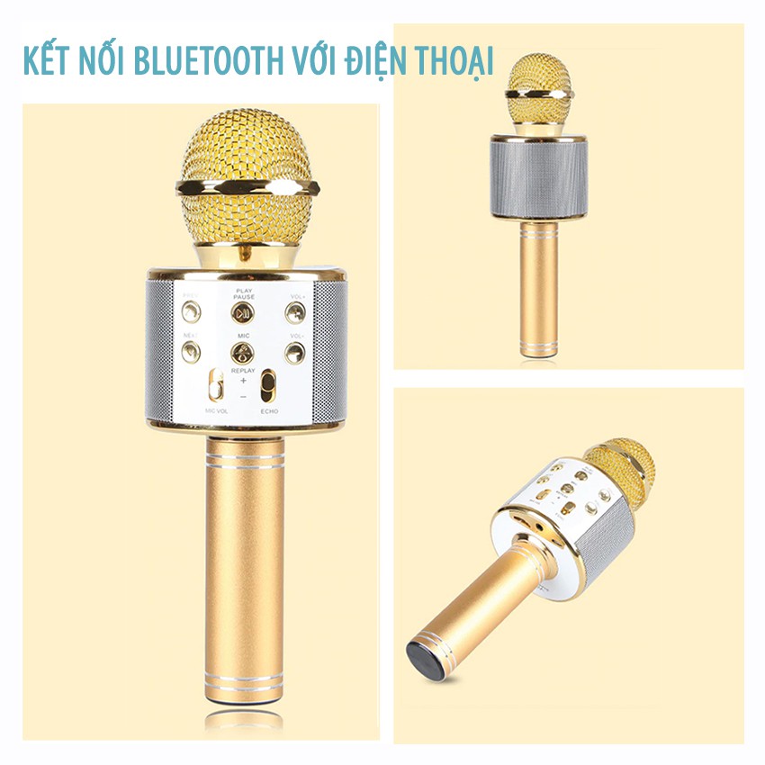 [XẢ KHO 3 NGÀY] Mic Hát Karaoke Bluetooth WS858 - Công Suất 10W - Tặng Dây Nối Ra Loa - Âm Thanh Hay