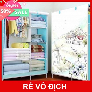 Tủ Vải 2 Buồng 6 Ngăn Họa Tiết 3D khung inox Chắc Chắn Bền Đẹp