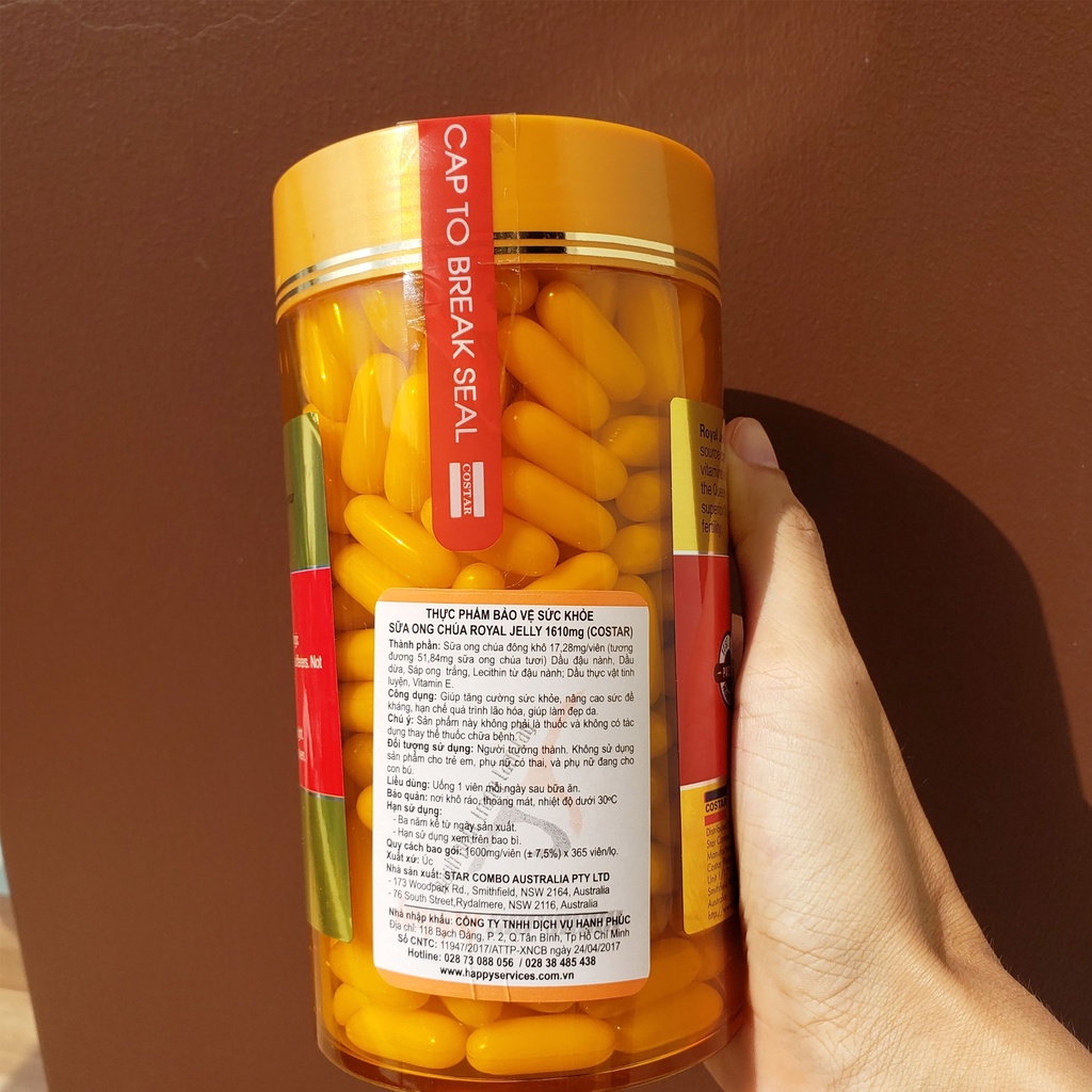Sữa Ong Chúa Úc Costar Royal Jelly 1610mg 6% 10 HDA 365 Viên Dưỡng Da Làm Chậm Lão Hóa