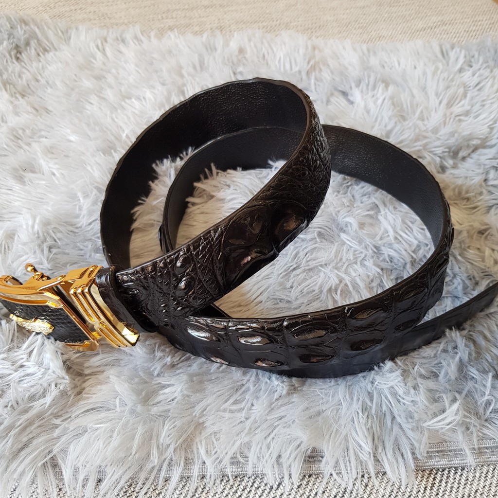 Dây Lưng Cá Sấu 4.0cm, Dây Liền Nguyên Con Không Nối,  Màu Đen I Dây Lưng Da Cá Sấu Gù Lưng, Bảo Hành 24 Tháng