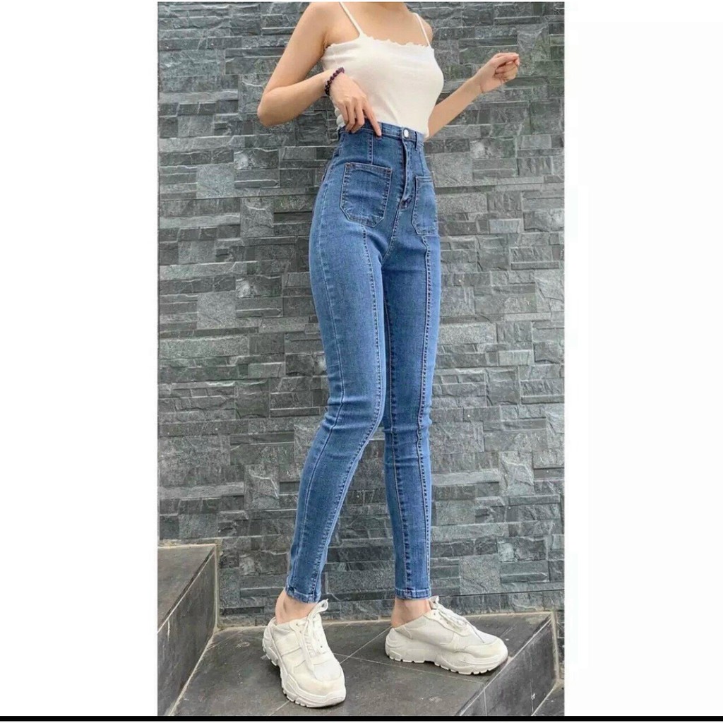 [ĐẸP NHƯ HÌNH] Quần Jean Nữ Lưng Cao 2 Túi Siêu Đẹp Chất Jean Co Dãn Mềm Mịn