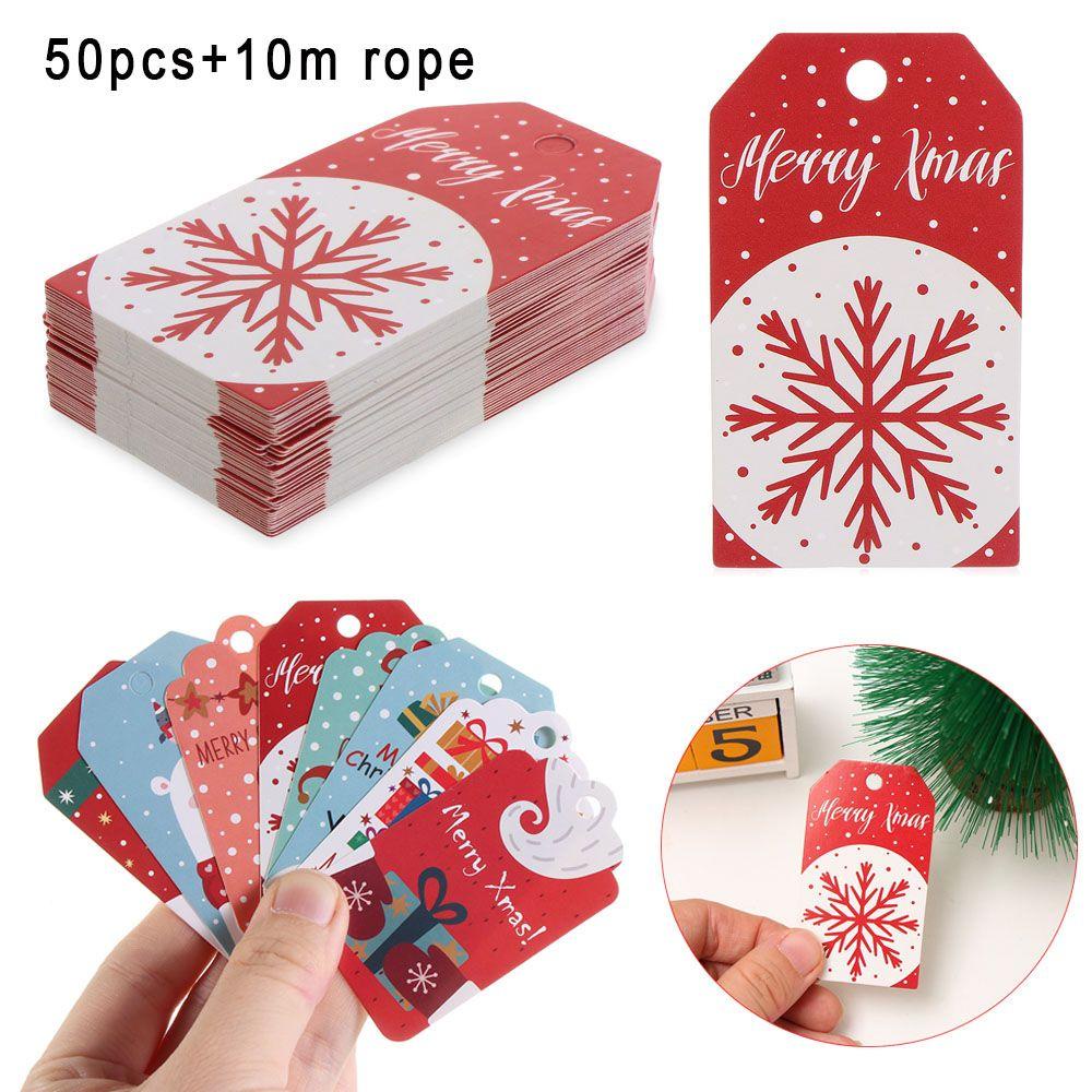 Set 50 Tấm Thiệp Quà Tặng Kèm Dây Thừng Họa Tiết Bông Tuyết Giáng Sinh