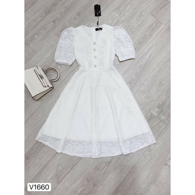Váy xòe trắng hoa nổi V1660_ hàng thiết kế cao cấp
