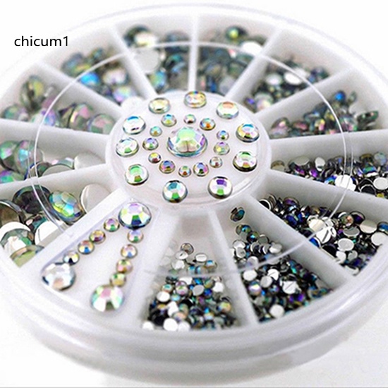 [Hàng mới về] Hộp bánh xe 5 kích cỡ hạt đá trang trí móng tay 3D diy