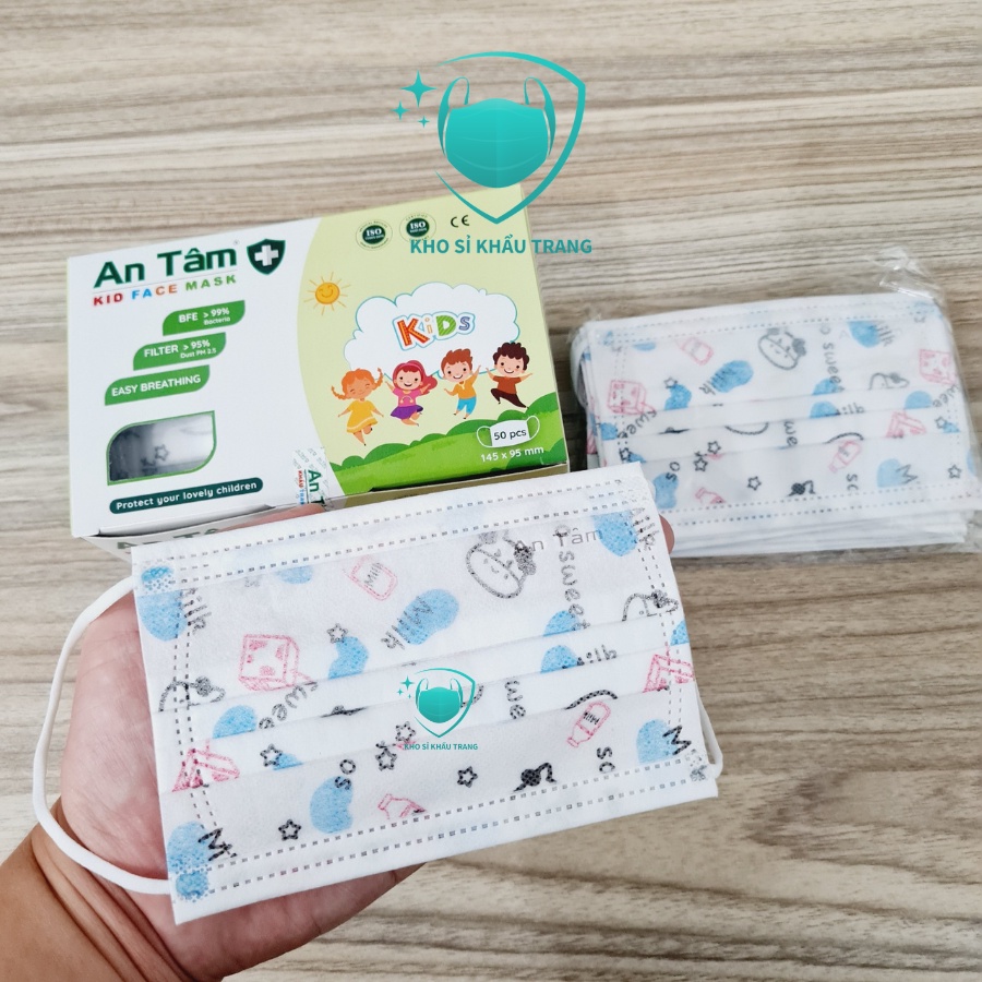 Khẩu trang y tế bé An Tâm 3 lớp kháng khuẩn hộp 50 cái mix hình ngẫu nhiên