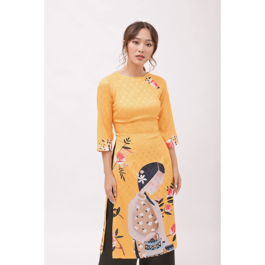 Áo Dài Cách Tân, Áo Dài Nữ Cổ Tròn Chất Gấm Lụa Mềm Co Giãn In Họa Tiết Cô Gái Lạ Mắt Thời Trang Sang Chảnh Quý Phái. | BigBuy360 - bigbuy360.vn