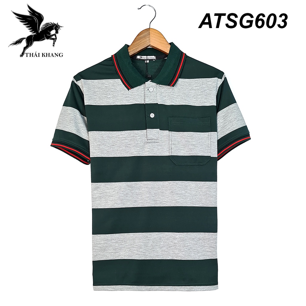 Áo polo nam trung niên sọc ngang vải thun mát loại áo thun nam ngắn tay có cổ fỏm rộng rãi ATSG60 | BigBuy360 - bigbuy360.vn