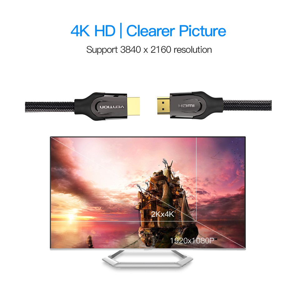 Cáp HDMI 2.0 Vention bọc lưới cao cấp hỗ trợ 3D, 4k tốc độ cao