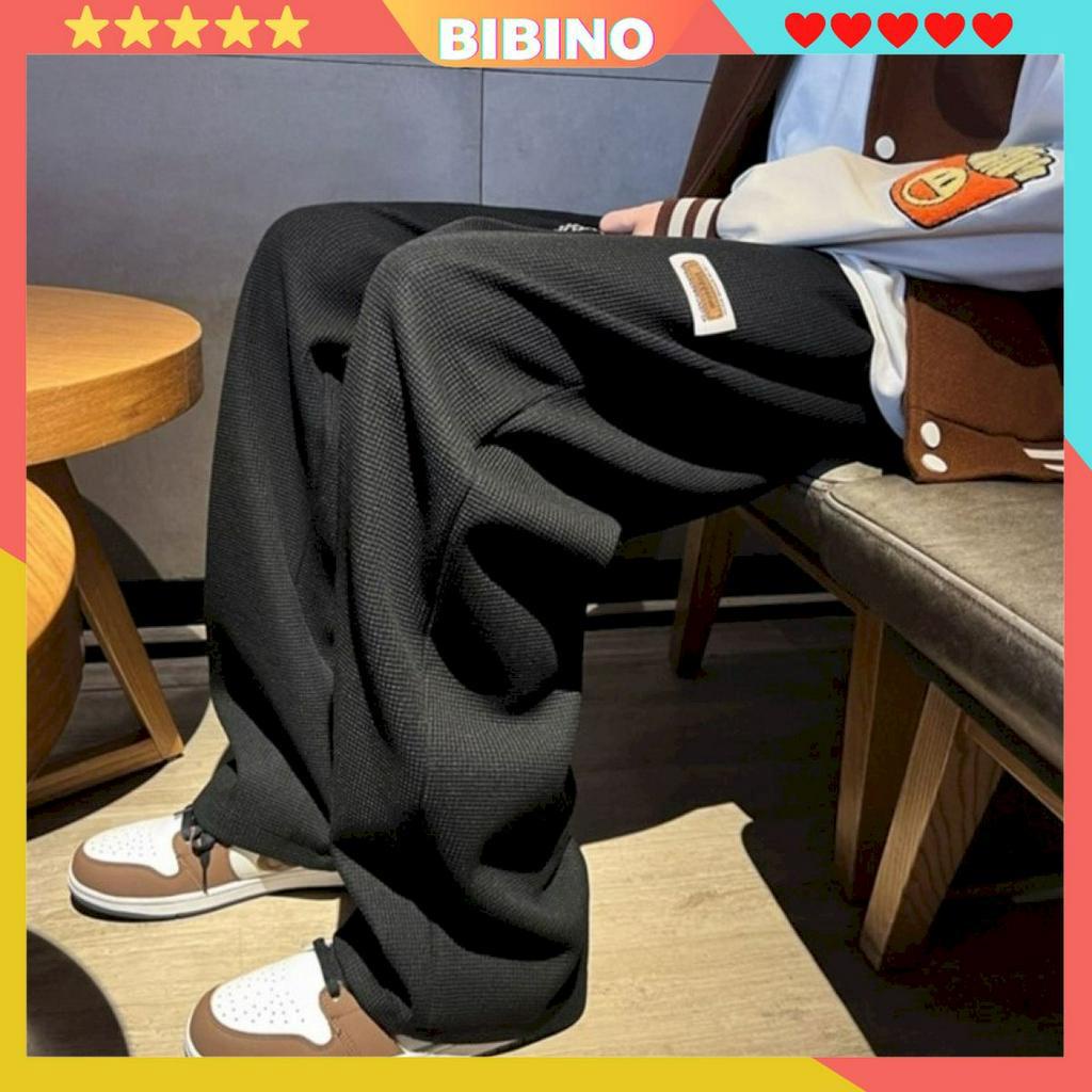 Quần ống rộng nam nữ dáng dài suông đẹp chất cotton tổ ong BIBINO Quần vải ống suông baggy thoáng mát hàn quốc QN04
