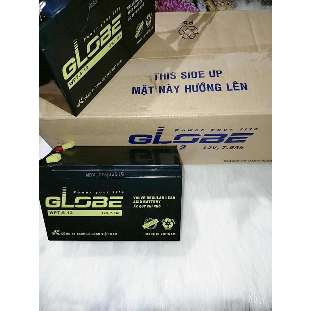 Bình ắc quy khô Globe 7.5Ah 12V WP7.5-12 (bình xe đạp điện 24v nhật bãi)