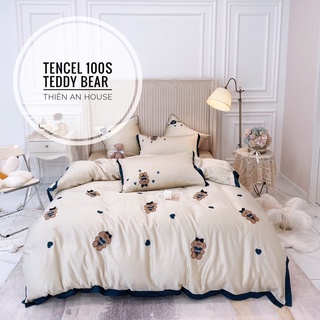 [freeship] Bộ chăn ga gối 4 món Tencel 100s Gấu BeiBei cao cấp - set vỏ chăn - hộp đựng sang chảnh