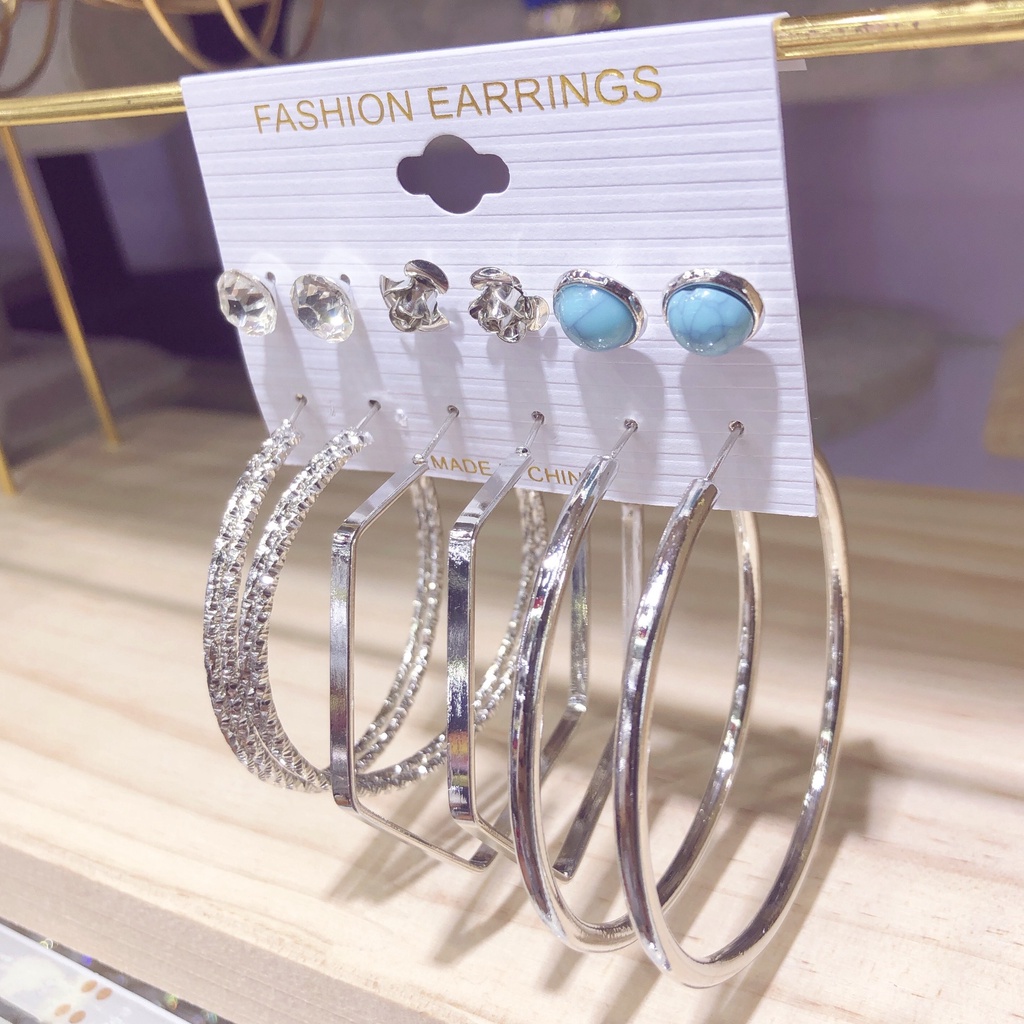 Set 6 Đôi Khuyên Tai Kim Loại Thời Trang Cho Nữ