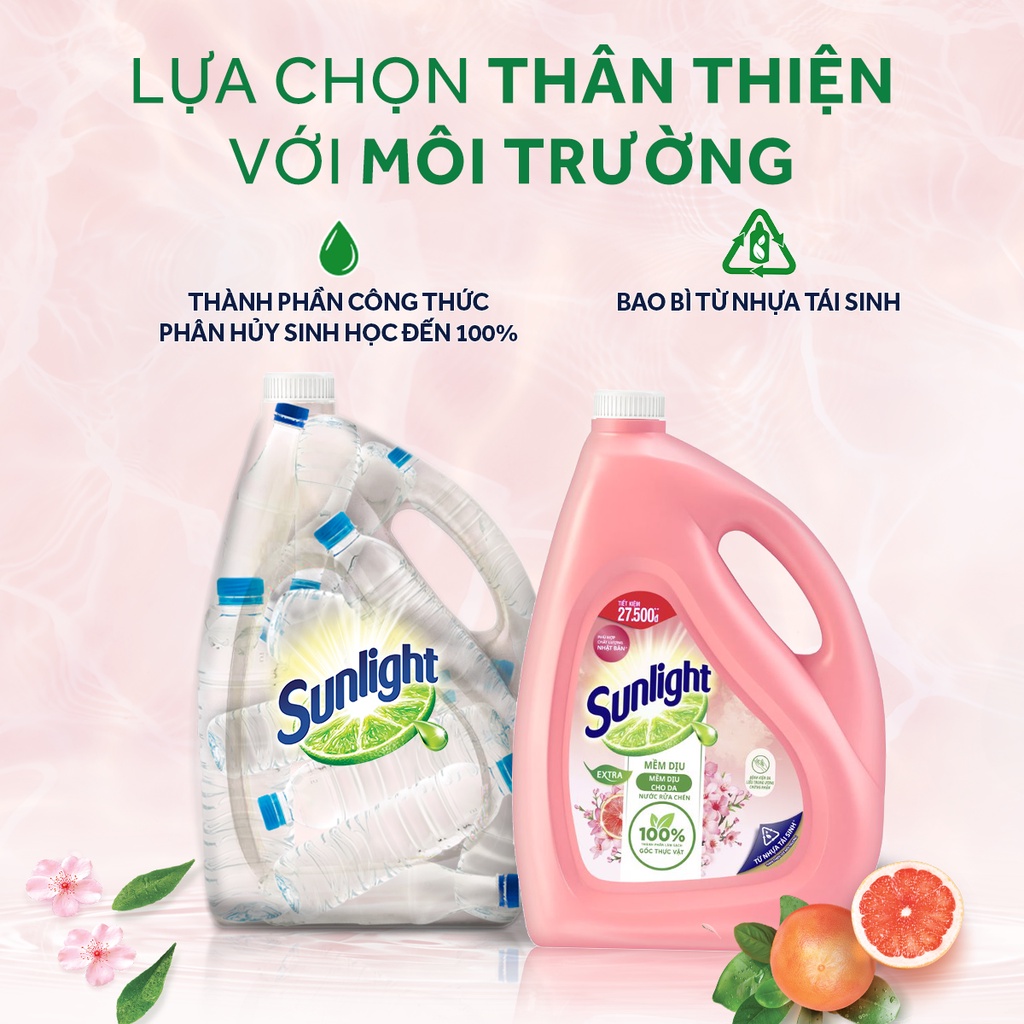 Nước Rửa Chén Bát Sunlight Mềm Dịu Da Tay Hương Bưởi & Hoa Anh Đào 3.6kg