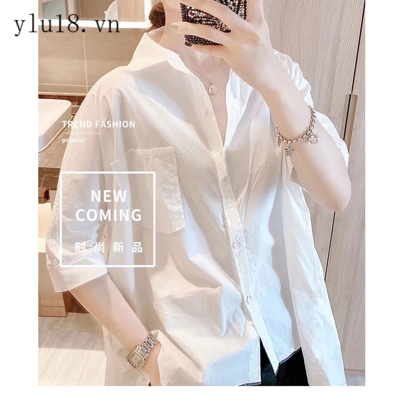Áo Sơ Mi Tay Ngắn Dáng Rộng Màu Trơn Thời Trang Mùa Hè 2022