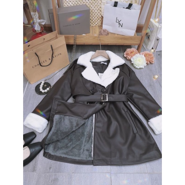 Áo khoác da lót lông dáng dài