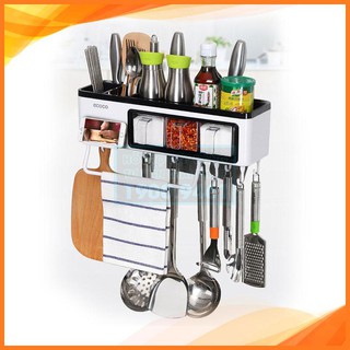 Kệ gia vị nhà bếp Ecoco kèm ống đựng muỗng đũa, dao thớt có khe gắn điện thoại thông minh