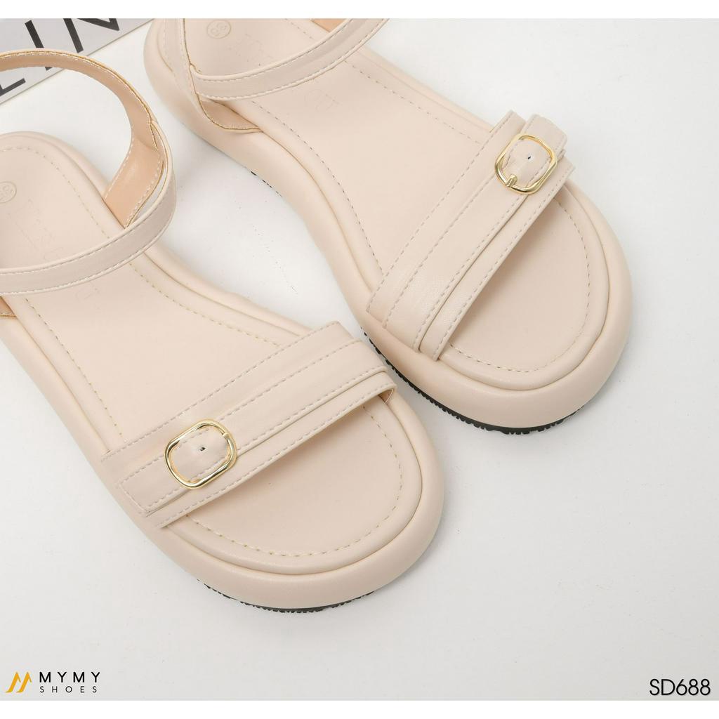 Dép, sandal nữ đế bằng quai ngang mầu đen, kem, MyMyShoes - sandal nữ SD688