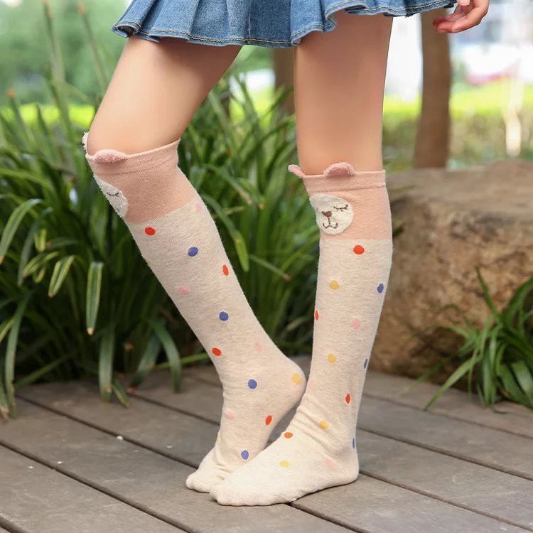 SMY Tất Cotton Cổ Cao Ngang Đầu Gối Mềm Mại Thoáng Khí Hoạ Tiết Dễ Thương
