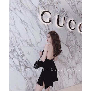 ĐẦM ĐEN 2 DÂY CỔ ĐỖ HỞ LƯNG