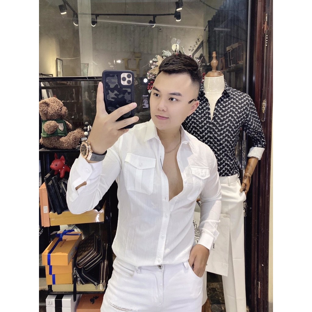 Áo Sơ Mi Nam Dài Tay Túi Hộp Chất Đũi Siêu Mát MS-02