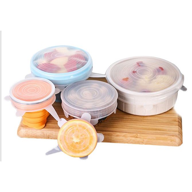 Bộ 6 Màng bọc silicon co giãn - nắp đậy silicon siêu dai, bọc tô chén bát và bảo quản thực phẩm đơn giản [NẮP SILICON]