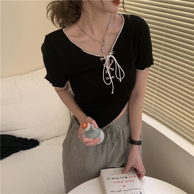 Áo Kiểu Tay Ngắn Cổ Chữ V Thời Trang Mùa Hè Hàn Quốc 2022 Cho Nữ