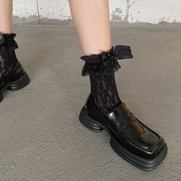 Giày loafer mũi vuông đế dày ulzzang 2021 phomg cách retro Pháp