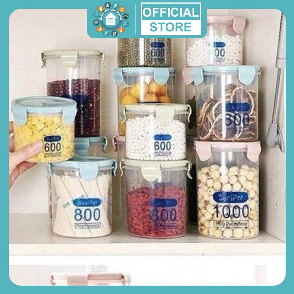 Set 3 hộp Nhựa Tròn Đựng Thực Phẩm Để Tủ Lạnh Có Vạch Chia Định Mức SEALPOT ( 600ml-800ml-1000ml )