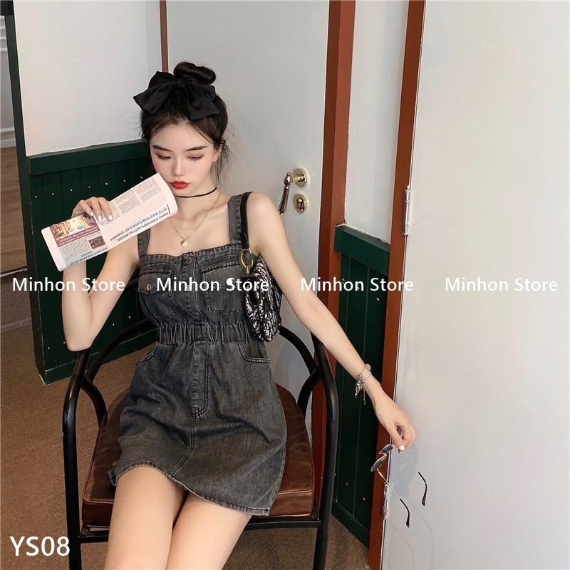 [Sẵn] Đầm Bò, Váy Bò Ngắn 2 Dây Có Chun Bo Eo Trẻ Trung FreeSize (Minhon Store YS08)