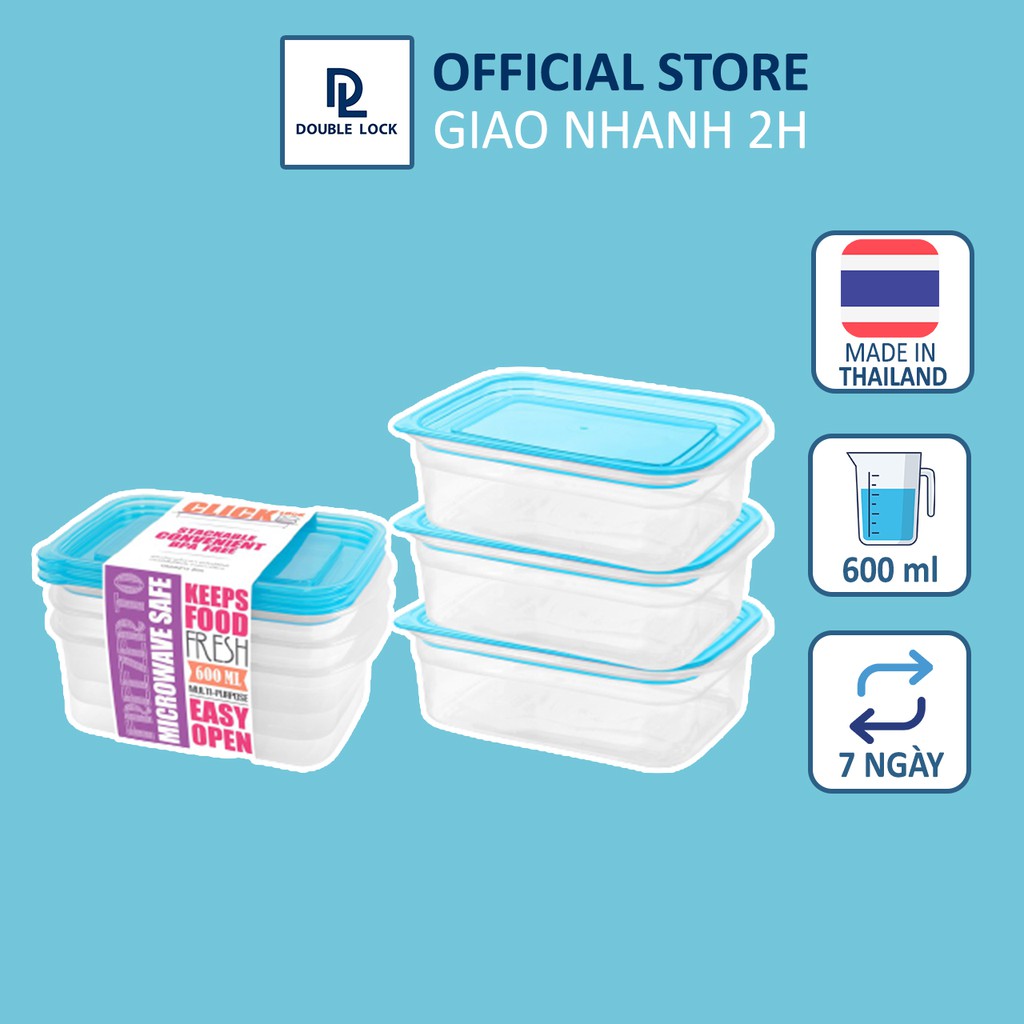 Bộ 3 Hộp nhựa đựng thực phẩm JCJ Thái Lan HCN Mẫu 31325 dung tích 600 ml