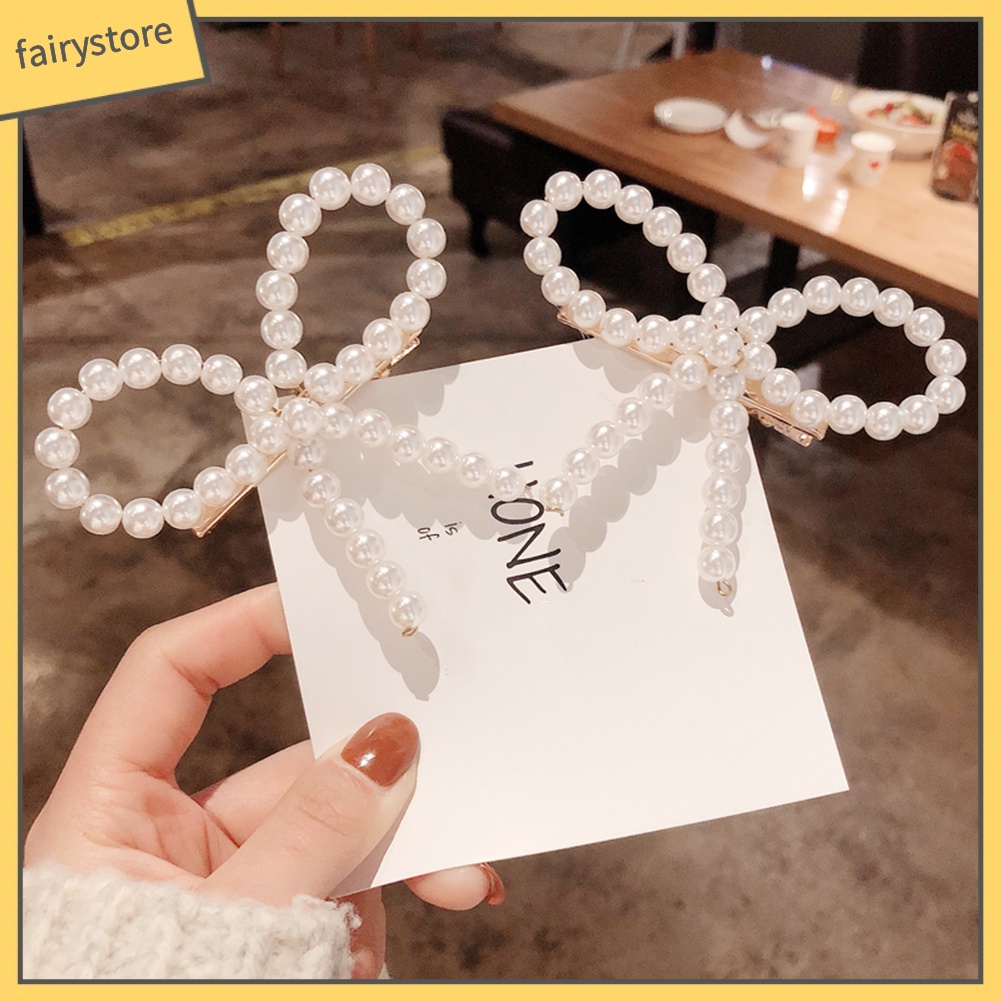 Kẹp tóc hình nơ đính ngọc trai giả thanh lịch dành cho nữ