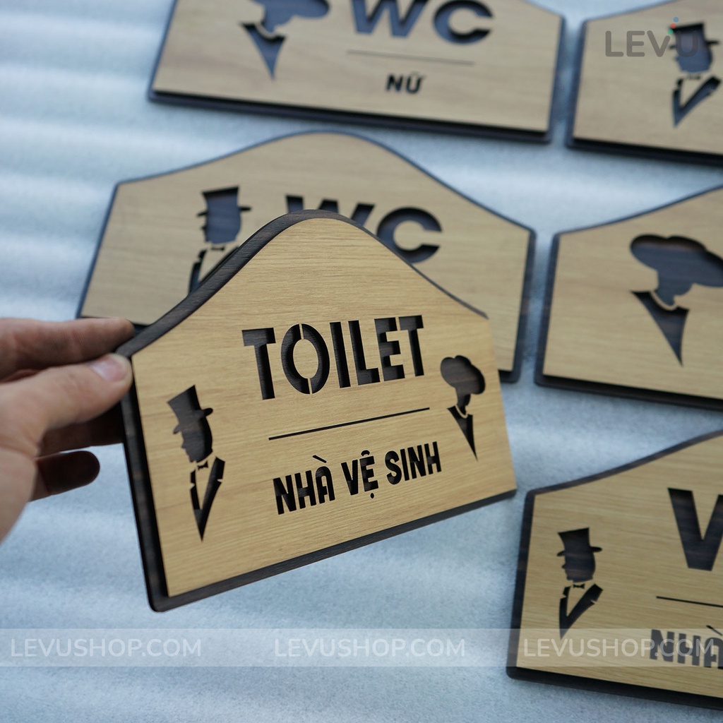 Bảng dán cửa phòng vệ sinh WC Nam Nữ bằng gỗ độc đáo TL28